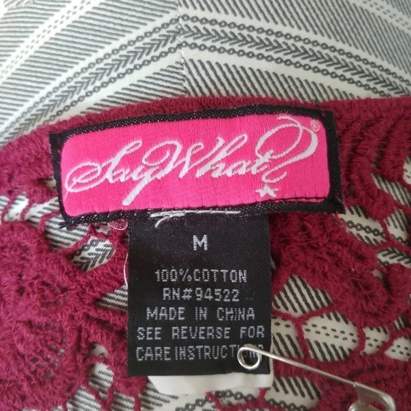 Sexy What? Cropped Crocheted  Burgundy Top, M - Picture 8 of 8